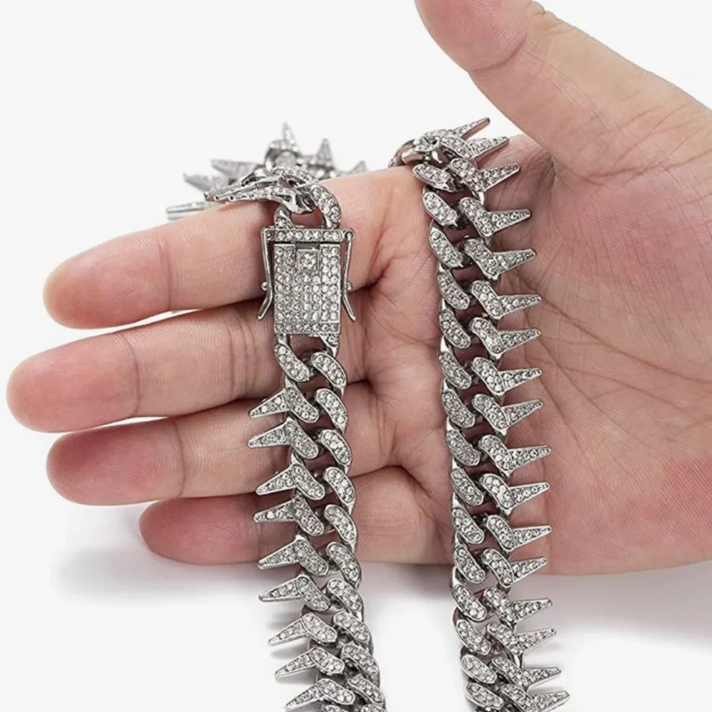 Custom made iced out Cuban link spikes hip hop chain limited stock BEST GIFT WOW - Picture 6 of 8